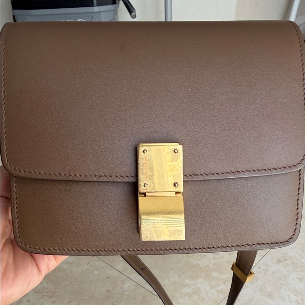 Celine Brown Leather Crossbody Bag with Gold Hardware